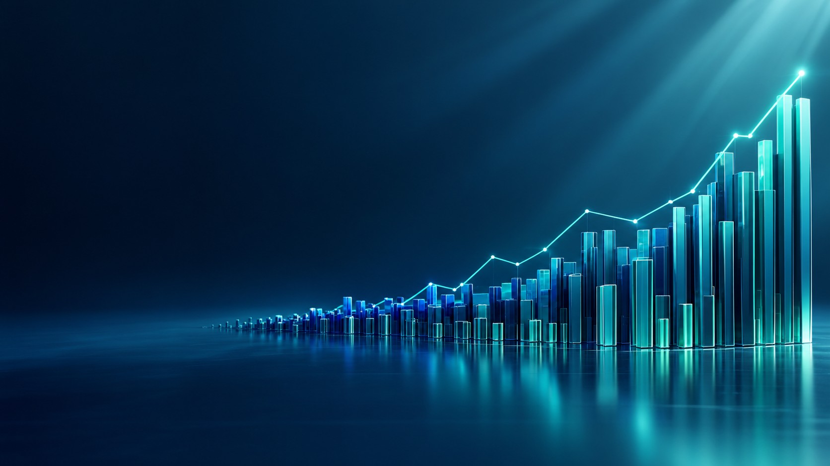 Many small bars merging into one large index line chart